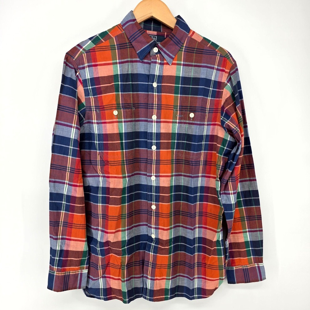Polo Ralph Lauren Button Down Shirt Mens Medium Red Plaid Madras Long Sleeve L/S